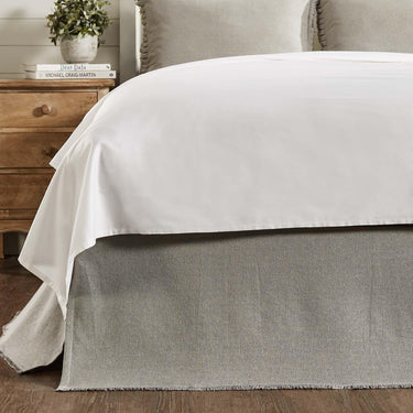 Burlap Dove Grey Fringed King Bed Skirt 78x80x16 VHC Brands - The Fox Decor